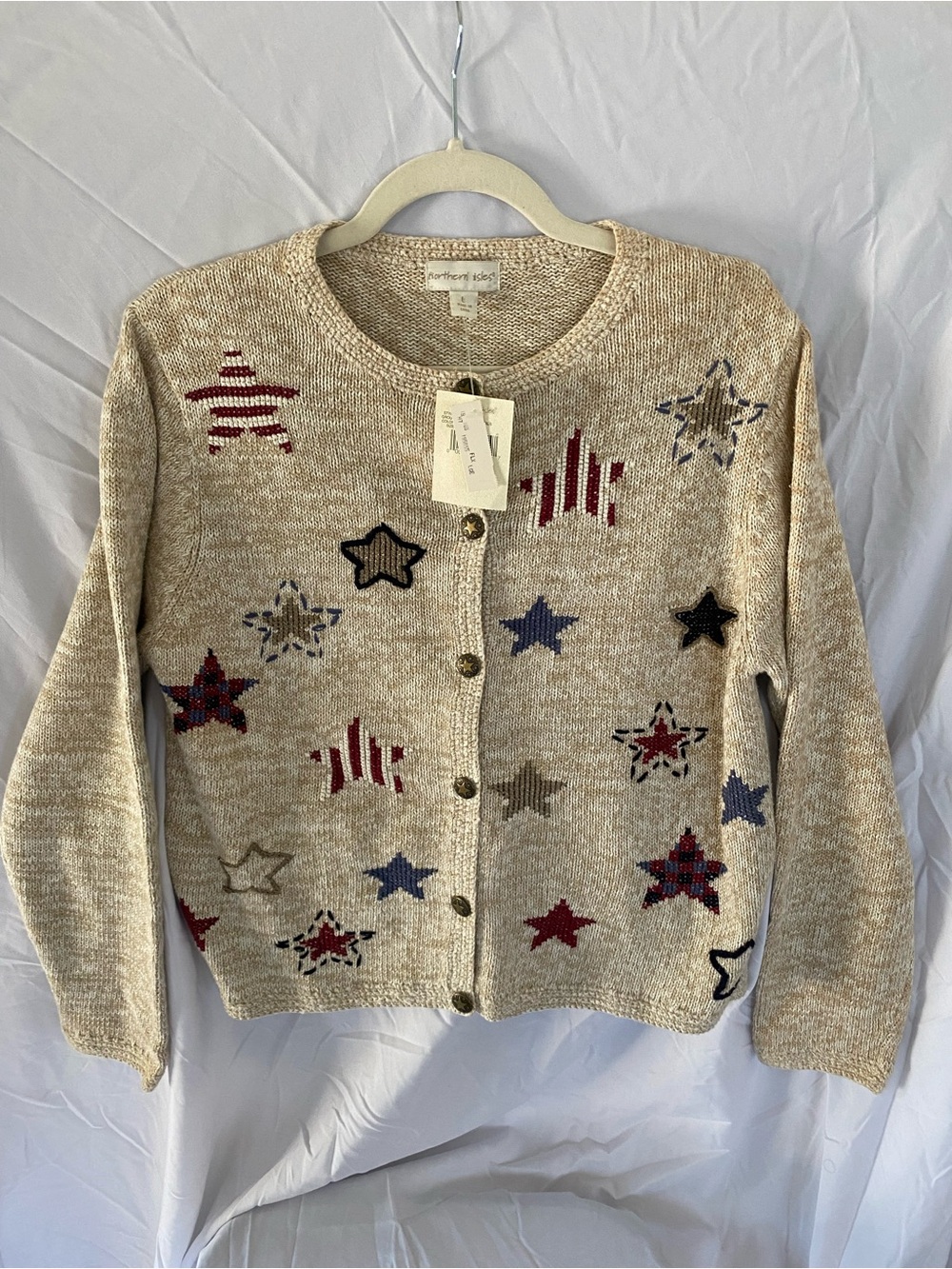 Northern Isles Vintage
Americana Patriotic USA
Cardigan Sweater Ramie/Cotton